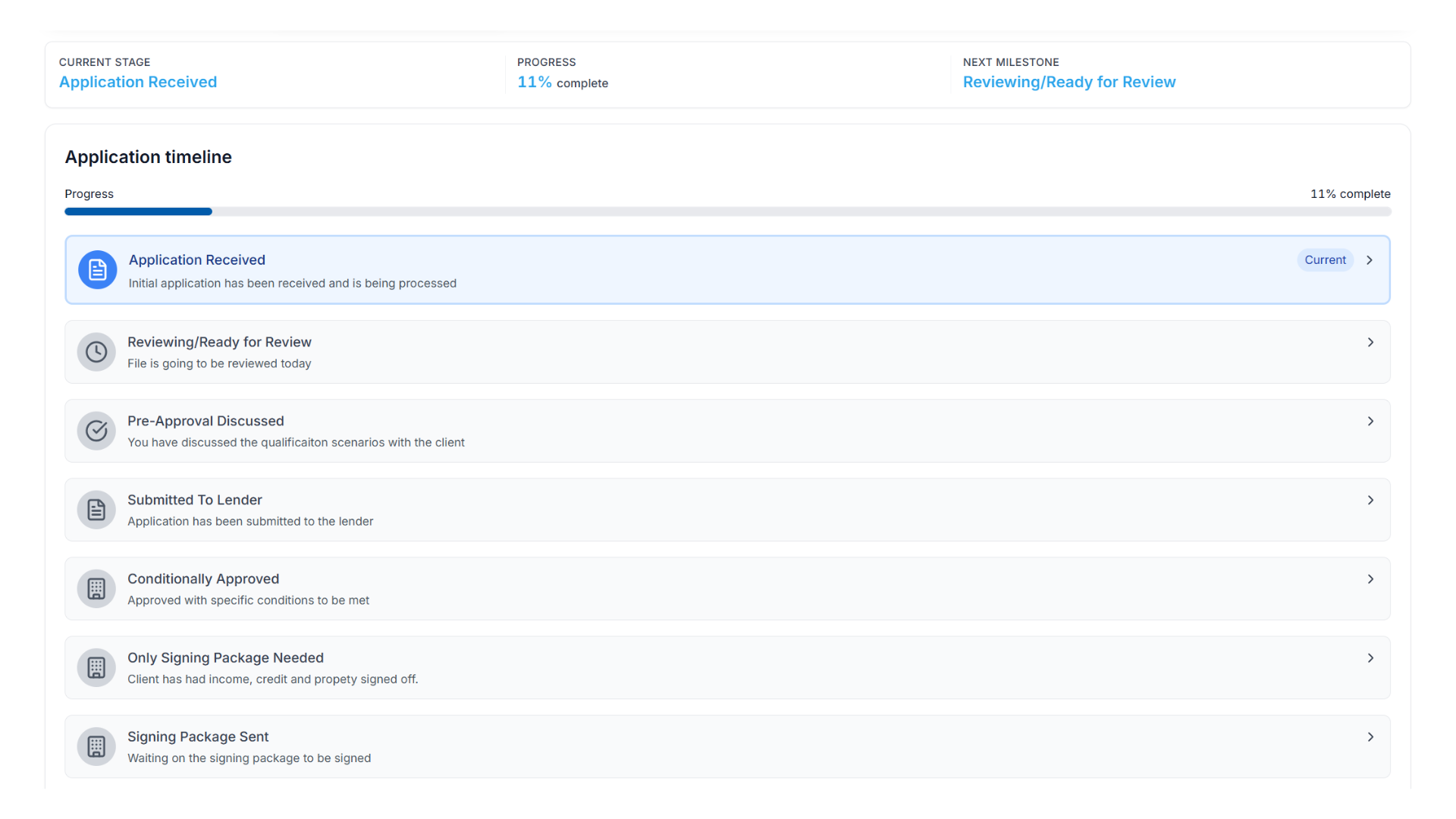 Broki client portal application status timeline